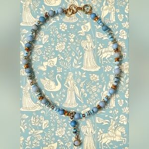 Mint Blue Natural Amazonite Bead & Amazonite Pendant In Gold Plated Necklace